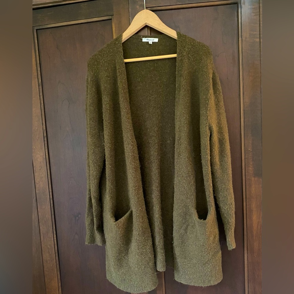 Madewell mossy green merino wool long cardigan
